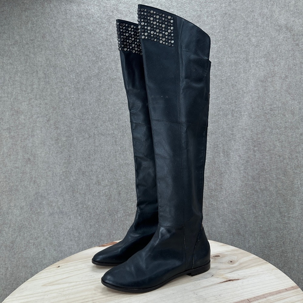 Anthropoligie Candela Riding Boots 6 M Leather Studded Over The Knee OTK Studded